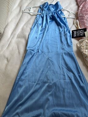 Light Blue Halter Satin dress